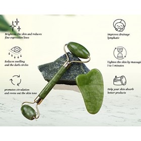 Jade Roller et Gua Sha 100%, Masseur visage et cou, Savon naturel Aloe Vera, Gua Sha, Apaise et détend la peau, Anti-rides po