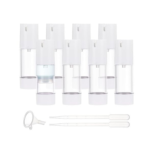 BENECREAT 8 bouteilles de Pompe de Lotion Sans Air Transparentes de 30 ml, Bouteilles Sous Vide de Voyage à Tête de Pompe de 