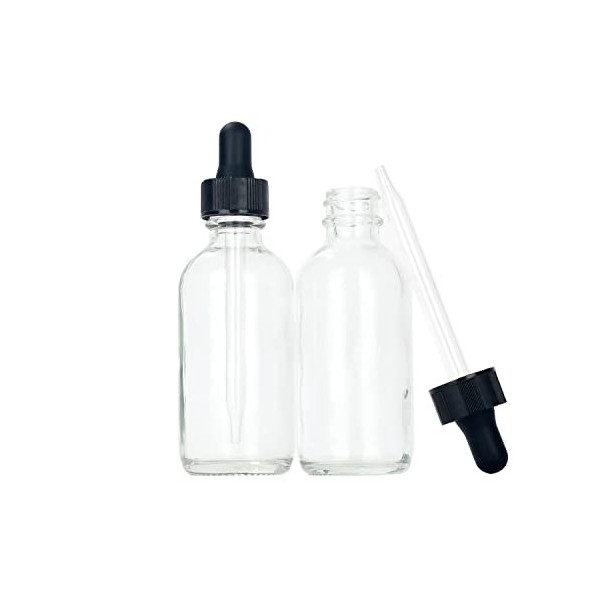 Magic Season Boston Lot de 2 bouteilles rondes en verre Transparent 60 ml avec compte-gouttes