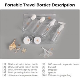 Lot de 9 bouteilles de voyage pour articles de toilette vides en plastique transparent, anti-fuite, rechargeables, conteneurs