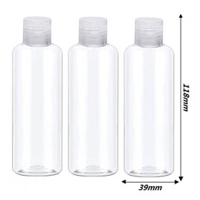 KOMUNJ Lot de 8 bouteilles de voyage en plastique transparent de 100 ml - Avec 2 petits entonnoirs - Mini bouteilles dair de