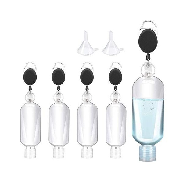 Lot de 5 flacons de voyage rechargeables de 50 ml avec clip de ceinture, bouteilles vides en plastique pour voyage, activités