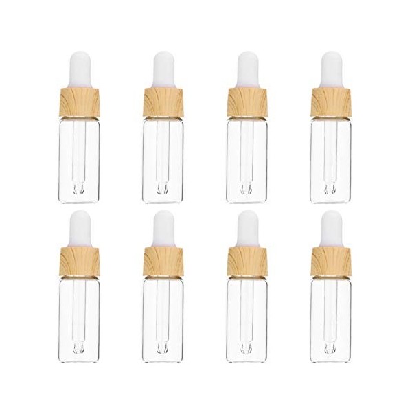 FRCOLOR Lot de 8 flacons à pipette vides pour huiles essentielles Transparent 5 ml, Couleur transparente., 8X2cm,