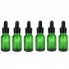 VASANA Lot de 6 flacons ronds en verre vert avec compte-gouttes pour huiles essentielles, parfum, aromathérapie, etc.