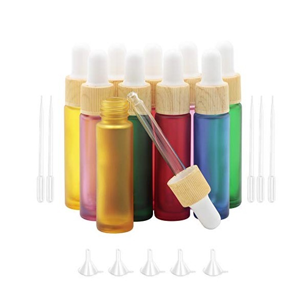 Rowiz Lot de 10 flacons compte-gouttes en verre de couleur mate pour aromathérapie, cosmétiques, échantillons dhuiles essent