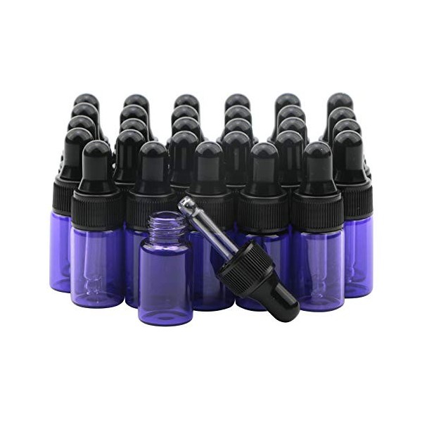 Rowiz Lot de 30 flacons rechargeables en verre violet de 3 ml pour huiles essentielles, parfums, cosmétiques, échantillons av