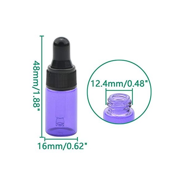 Rowiz Lot de 30 flacons rechargeables en verre violet de 3 ml pour huiles essentielles, parfums, cosmétiques, échantillons av