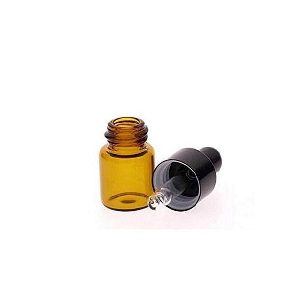 VASANA Lot de 12 mini flacons vides en verre ambré avec bouchon en caoutchouc noir pour huiles essentielles, échantillons de 