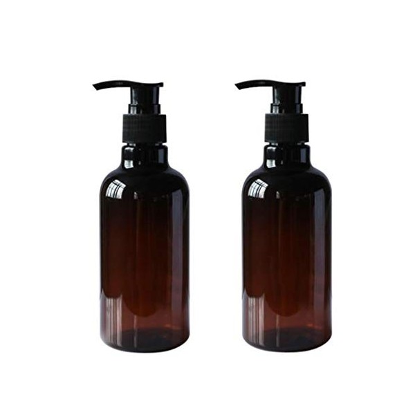 Lot de 2 flacons vides en plastique PET ambré de 250 ml avec pompe noire rechargeable pour maquillage, cosmétiques, bain, dou