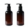 Lot de 2 flacons vides en plastique PET ambré de 250 ml avec pompe noire rechargeable pour maquillage, cosmétiques, bain, dou