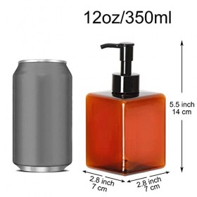 Youngever Lot de 5 flacons à pompe carrés en plastique ambré rechargeables pour distribuer des lotions, shampooings 360 ml 