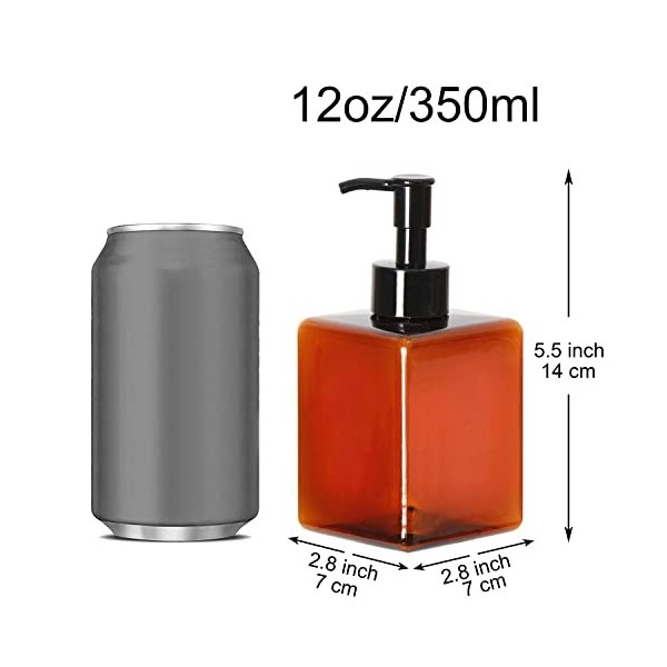 Youngever Lot de 5 flacons à pompe carrés en plastique ambré rechargeables pour distribuer des lotions, shampooings 360 ml 
