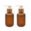 Lot de 2 flacons à pompe en plastique ambré de 120 ml avec distributeurs à pompe en bambou vides rechargeables pour lotion co