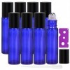 AlleDomain Lot de 8 Bouteilles de 10 ml dhuiles Essentielles Rechargeables en Verre Bleu Avec Billes en Acier Inoxydable