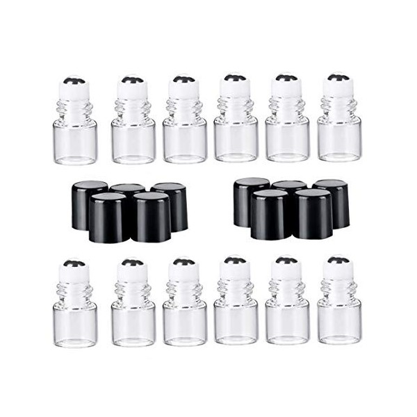 Lot de 12 1ml Mini flacons Roll-on en Verre Transparent Rechargeables vides pour Huile Essentielle Parfum Gloss a l趲es echant