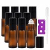 JamHooDirect Lot de 10 flacons à bille pour huiles essentielles 5 ml – Mini flacons rechargeables en verre ambré avec billes 