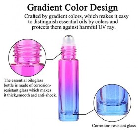 Alledomain Verre Roller bouteilles - 10 ml, Lot de 6, Gradient Couleur rechargeables Roll On bouteilles