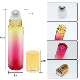 JamHooDirect Lot de 6 flacons à bille vides rechargeables en verre dégradé de 10 ml avec billes en acier inoxydable et boucho