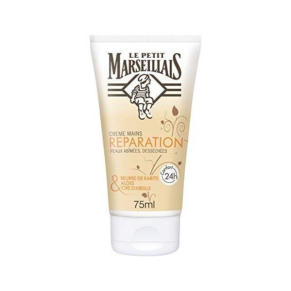 Le Petit Marseillais Crème Mains Réparatrice Peaux Abimées et Desséchées, Beurre de Karité, Aloes et Cire dAbeille - 1 Tube 