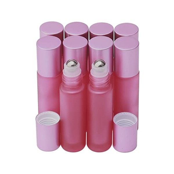 Pxyelec Lot de 10 flacons roll-on pour huiles essentielles avec bouchon en aluminium, flacons de parfum en verre violet givré