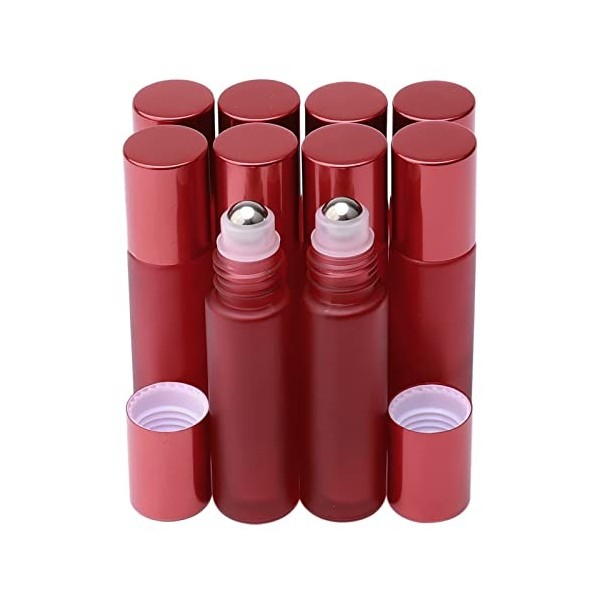 Pxyelec Lot de 10 flacons roll-on pour huiles essentielles avec bouchon en aluminium, flacons de parfum en verre violet givré