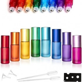 8 pcs Roll on Vide 5ml,Mini Roll on Huiles Essentielles Vide coloré,Tube Roll on Vide, Recharge roller pour Aromathérapie,Par