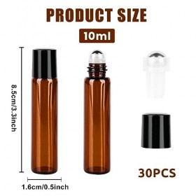 Bouteilles à Rouleaux Dhuiles Essentielles, 30 Pièces 10ml Bouteille Roll on Vide En Verre, Flacon Roll on En Verre Avec Rou
