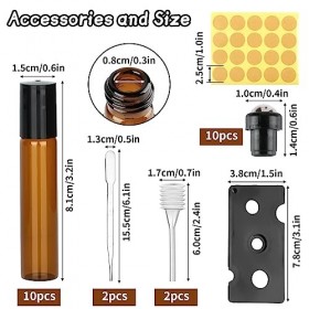 Roll on Lot de 16 bouteilles en verre pour huile essentielle Marron 10 ml Bouteilles rechargeables Rollon pour huiles, huiles