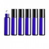 Lot de 6 flacons à bille en verre bleu cobalt de 10 ml avec bille en acier inoxydable pour huiles essentielles, anti-fuite, 9