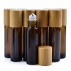 Lot de 10 flacons à bille en verre marron de 10 ml avec couvercle en bambou naturel - Pour aromathérapie, voyage