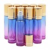 Rowiz Lot de 10 flacons à bille pour huiles essentielles, 10 ml, rechargeables vides en verre avec bouchon doré, parfaits pou