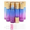 Rowiz Lot de 10 flacons à bille pour huiles essentielles, 10 ml, rechargeables vides en verre avec bouchon doré, parfaits pou