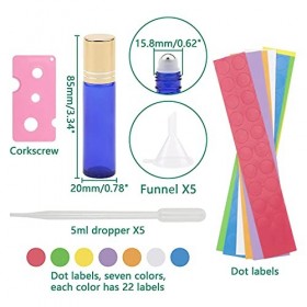 Rowiz Lot de 10 flacons en verre bleu de 10 ml anti-fuite et protection UV pour huiles essentielles avec boules en acier inox