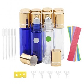 Rowiz Lot de 5 flacons à bille pour huiles essentielles, 10 ml, flacons à bille en acier inoxydable, bouteilles vides pour hu