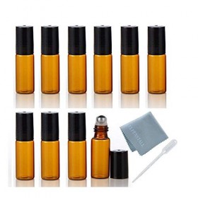 ELFENSTALL - Lot de 20 flacons roulants en verre ambré de 5 ml avec boule en métal pour huiles essentielles, aromathérapie, p