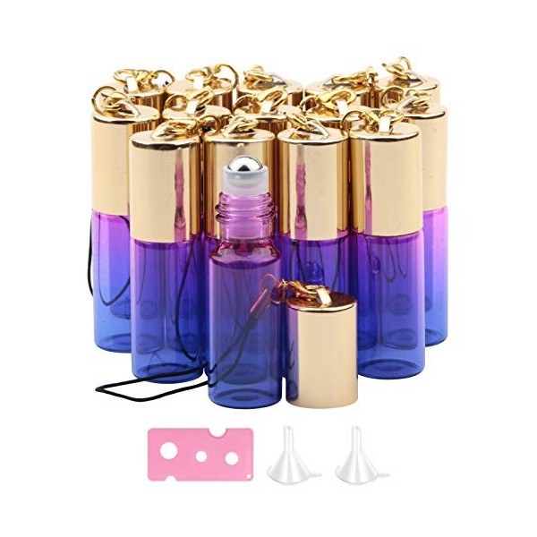 Rowiz Lot de 15 flacons vides en verre de 5 ml avec dégradé de couleur rose rougebleu Protection UV Flacons vides pour échant