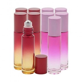 Rowiz Lot de 10 flacons en verre de couleur dégradée de 10 ml, liquide, huile essentielle avec billes en acier inoxydable et 