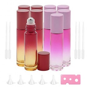 Rowiz Lot de 10 flacons en verre de couleur dégradée de 10 ml, liquide, huile essentielle avec billes en acier inoxydable et 