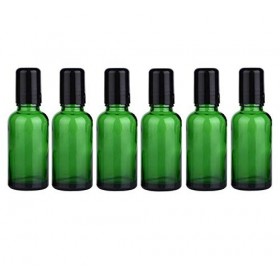 VASANA Lot de 6 flacons à bille vides en verre vert de 30 ml avec boules en acier inoxydable et bouchon noir pour baumes à lè