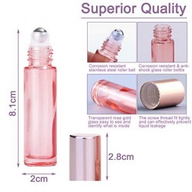 Alledomain Lot de 10 flacons roll-on rechargeables en verre avec boules en acier inoxydable et bouchon or rose 10 ml