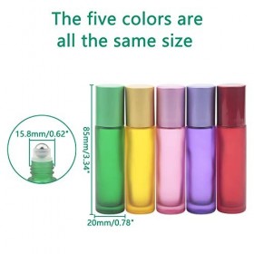 Rowiz Lot de 10 flacons en verre dépoli coloré anti-fuite pour huiles essentielles, boules en acier inoxydable et bouchon à v