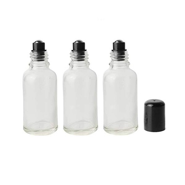 Vasana Lot de 3 bouteilles en verre transparent avec boules en acier inoxydable pour huiles essentielles, baume à lèvres et a