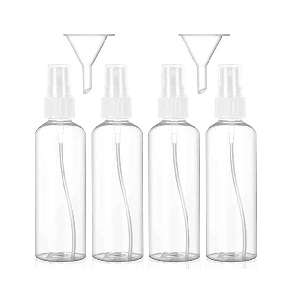 Hanyousheng Flacon Spray Vide, Flacon Vaporisateur Fine Brume, 4 Pièces Plastique Pulverisateur Voyage, 100ml Atomiseur Recha