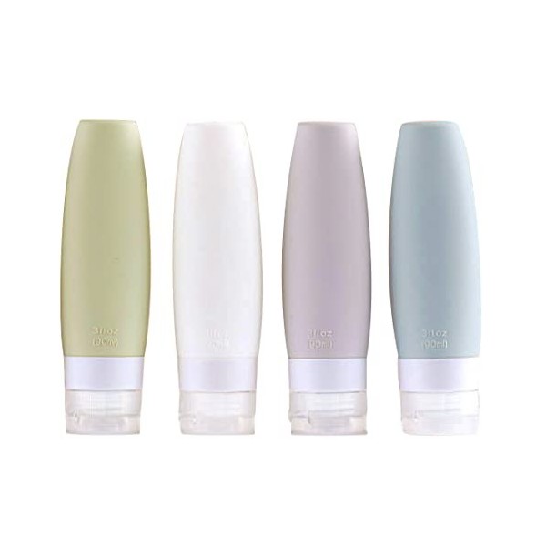 Fezf Bouteille de voyage, bouteille de voyage en silicone anti-fuite 4 pièces, accessoire de voyage pour aéroport, contenant 