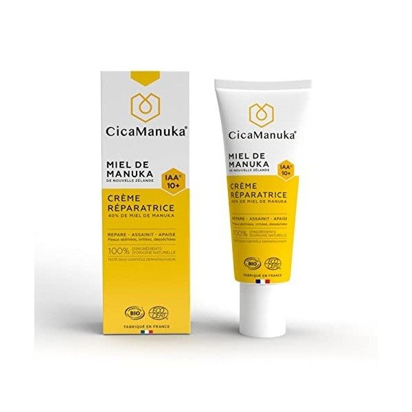 CICAMANUKA - Crème réparatrice au miel de Manuka IAA10+ - Favorise la réparation des peaux abîmées et asséchées - Certifiée B