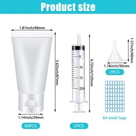 JNWYH Lot de 60 bouteilles de voyage de 30 ml - Tubes vides à remplir avec 2 entonnoirs en plastique, 2 seringues de 20 ml et