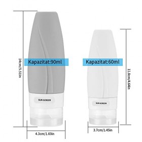 4 Pièces Flacons de Voyage en Silicone, 90 ml/60 ml Bouteille de Voyage Silicone, Récipient de Voyage Etanche pour Liquides S