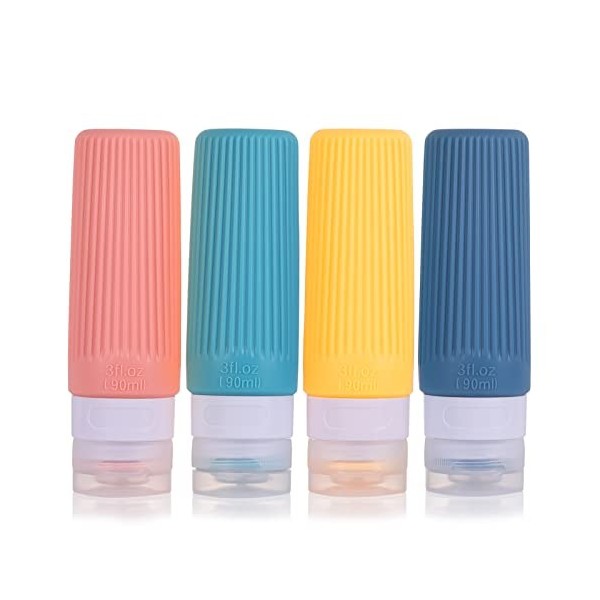 Flacon Voyage Silicone,sans BPA,90ml lot de 4 en silicone anti-fuite rechargeables portables vides accessoires taille de voya