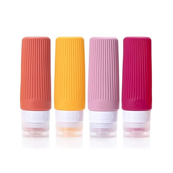 Flacon Voyage Silicone,sans BPA,90ml lot de 4 en silicone anti-fuite rechargeables portables vides accessoires taille de voya