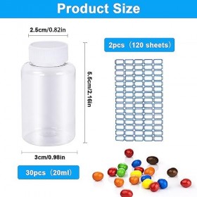 30 Pièces Flacons Vides en Plastique Portable, Bouteille de Voyage 20ml, Flacons en Plastique avec Bouchon à vis, 2 Autocolla